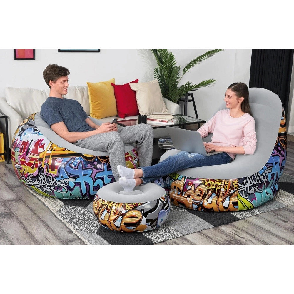 Trade Shop - Poltrona Gonfiabile Comfort Cruiser Graffiti Lounge Sgabello 121x100x86cm 75076 -