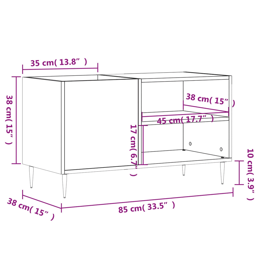 Mobile Porta Dischi Grigio Cemento 85x38x48cm Legno Multistrato 831696