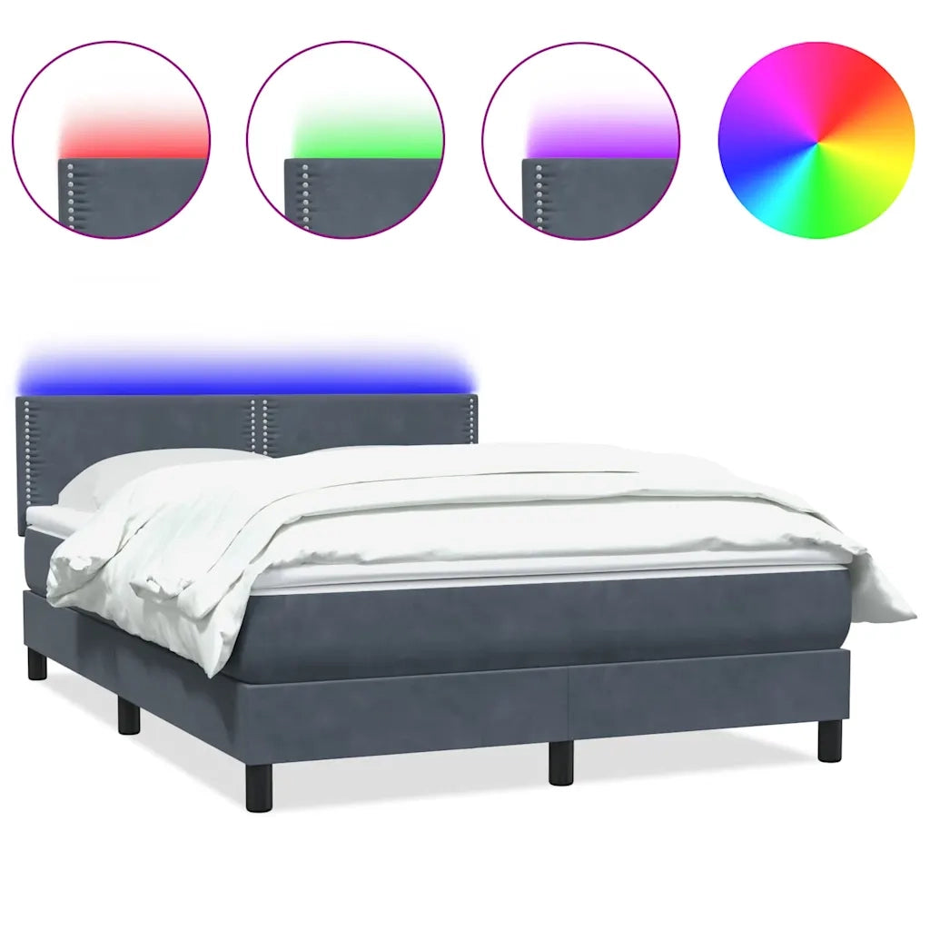 Letto a Molle con Materasso e LED Grigio Scuro 160x210 cm Velluto 3316792