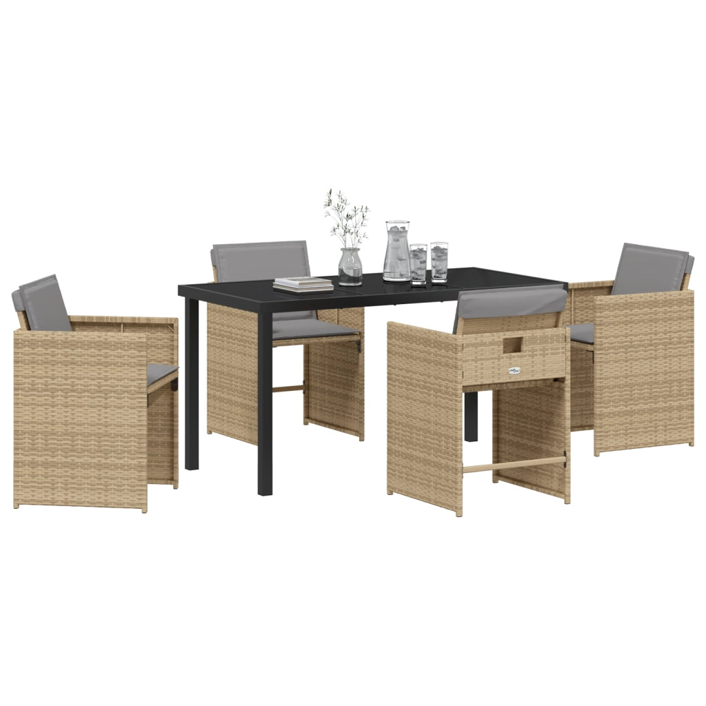Set di Mobili da Giardino 5 Pezzi con Cuscini Beige Rattan Polipropilene