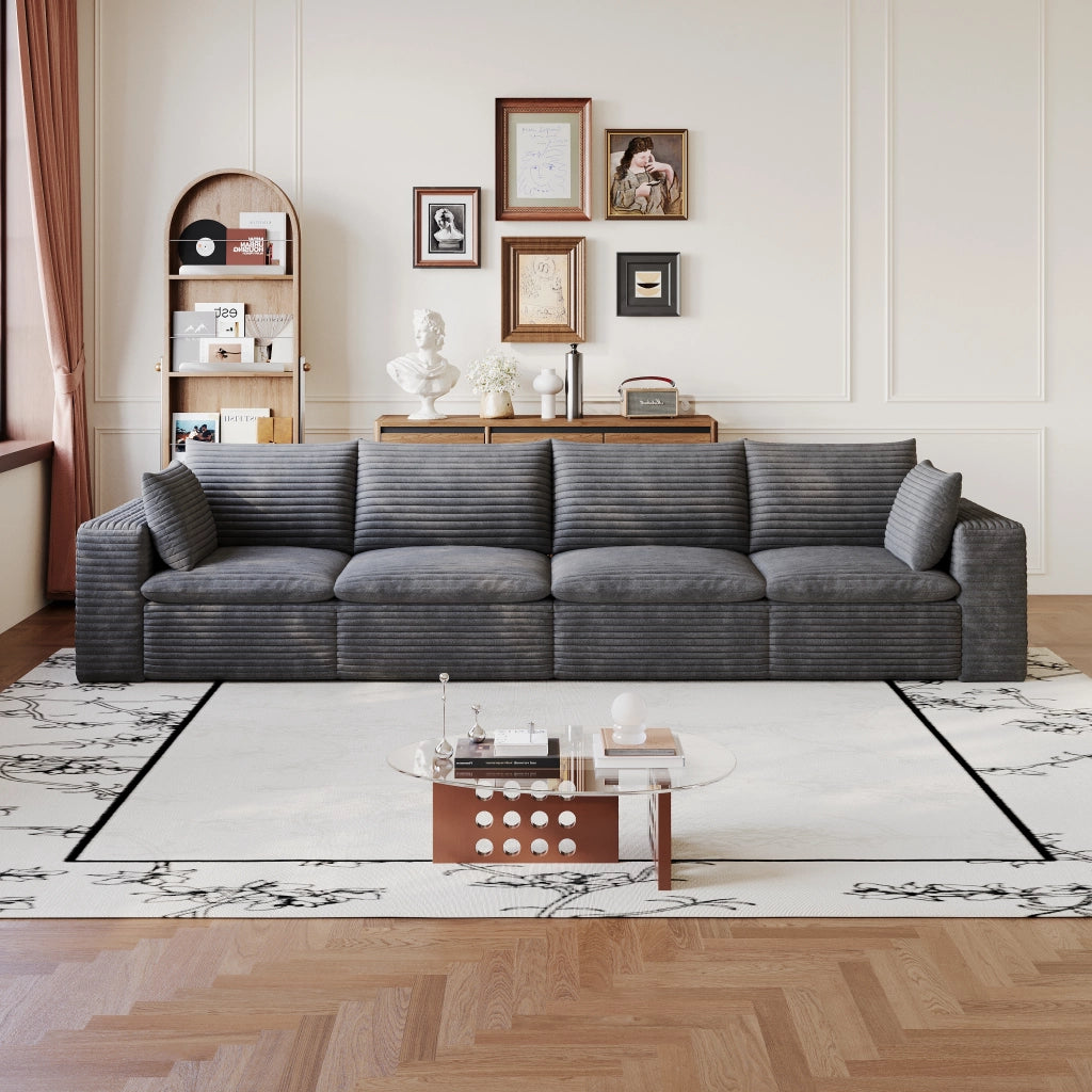 Divano 3 Posti in Tessuto a Coste ¨C MINIMAL ¨C Grigio Scuro, 340cm, Imbottito, Senza Montaggio
