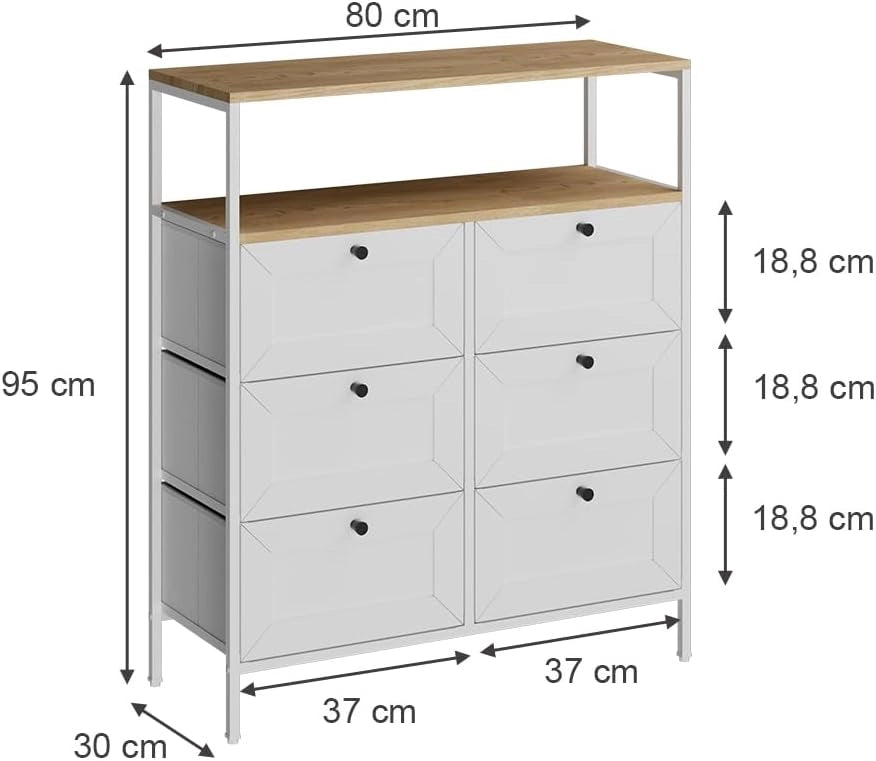 Cassettiera Belaro, Bianco, 80 x 95 cm 6 cassetti, adatto per riporre utensili da cucina e stoviglie
