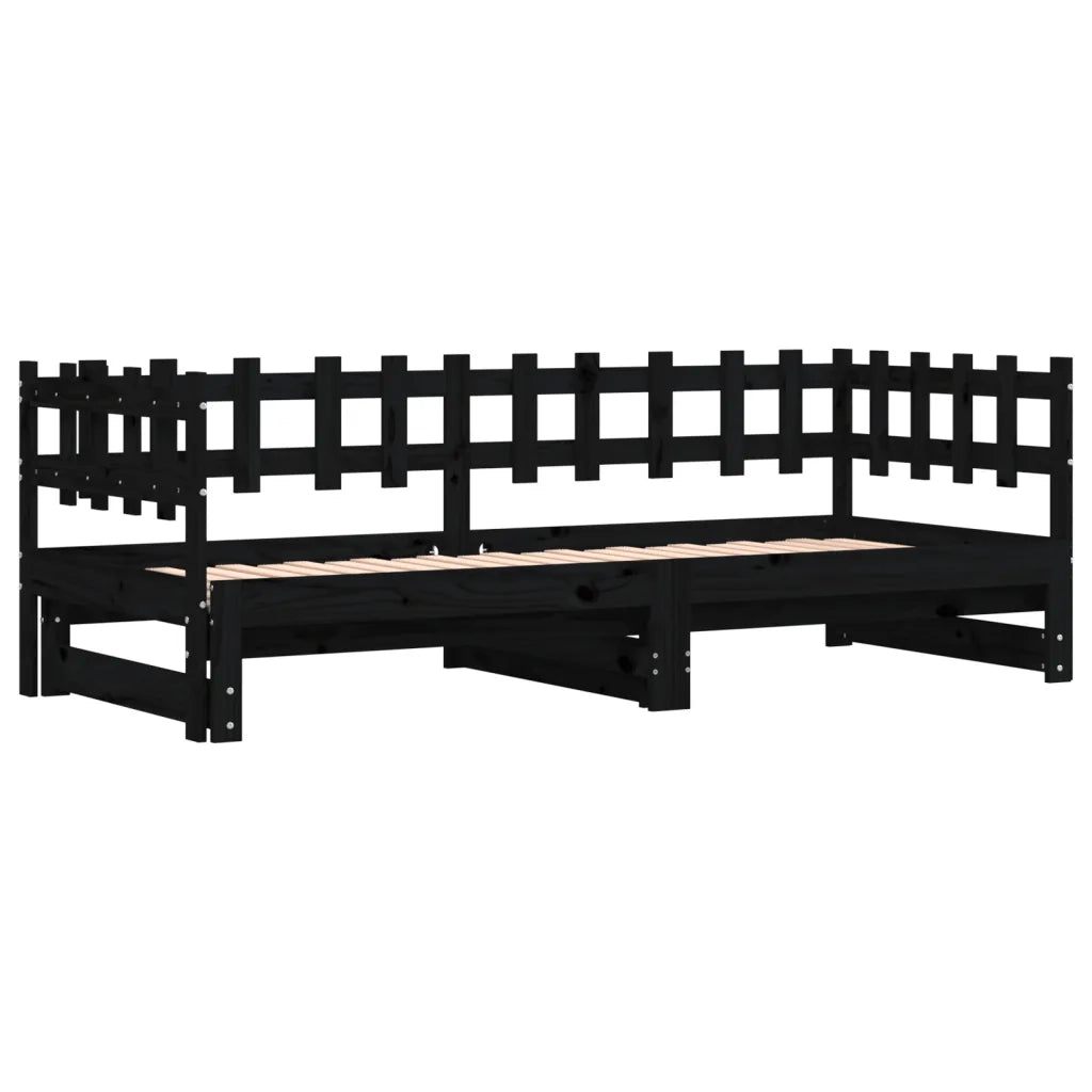 Dormeuse Estraibile Nera 2x(90x190) cm Legno Massello di Pino 840393