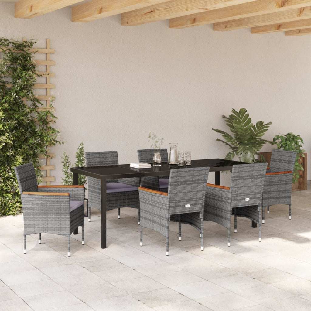 Set da pranzo da giardino da 7 pezzi Grigio Rattan poliestere
