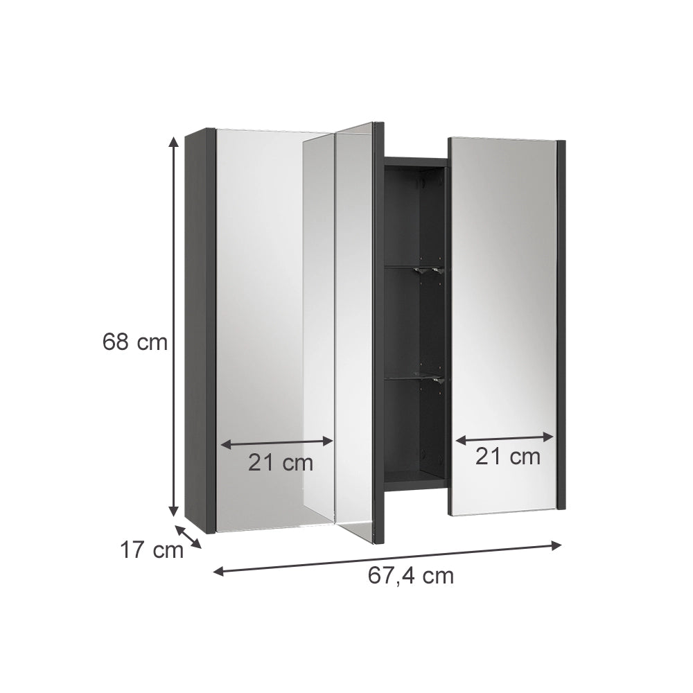 Vicco Specchio contenitore bagno Antracite 67.4 x 68 cm con 3 porte a specchio