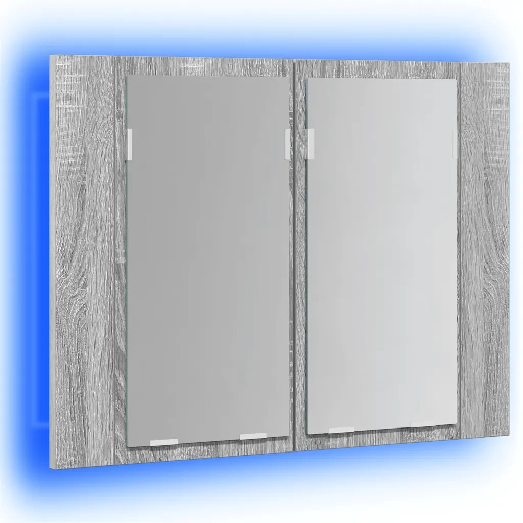 Mobile Specchio LED-Armadietto a Specchio da Bagno Grigio Sonoma 60x12x45cm Legno Multistrato