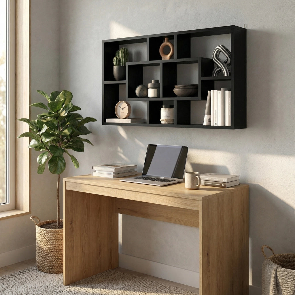 Libreria a Parete con 8 Cubi ¨C zephmum ¨C 85x14.5x47.5 cm Nero