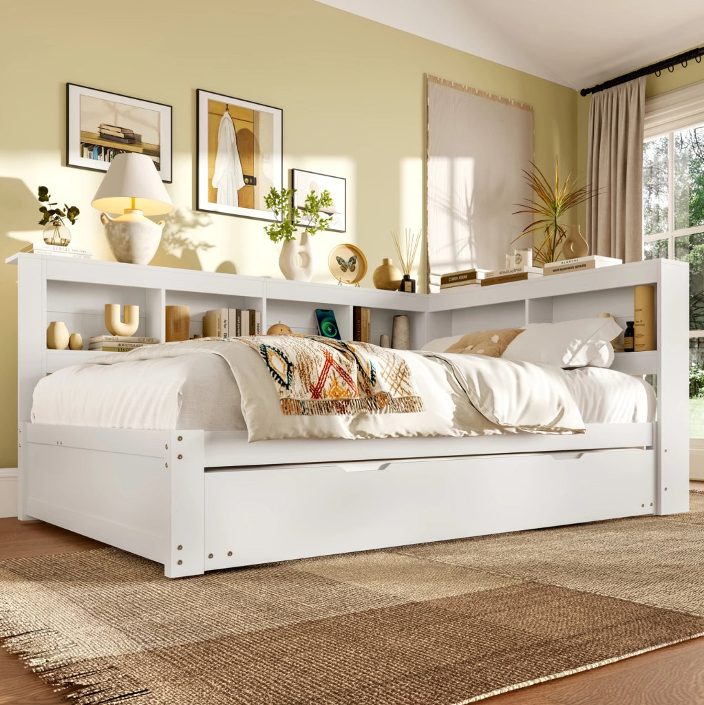LETTO DIVANO estraibile 140x200 cm bianco con prese e 2 USB