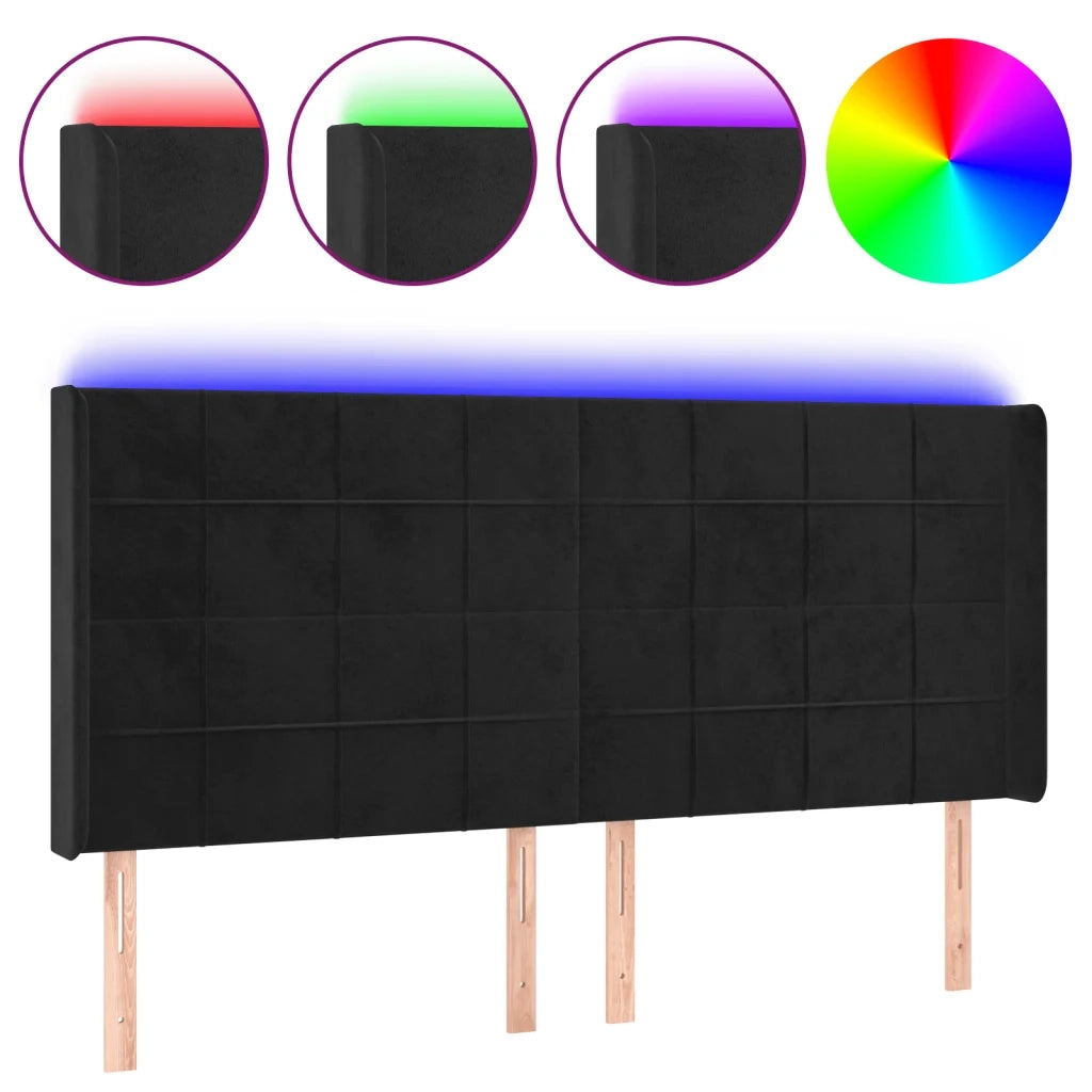 Testiera a LED-Testata con LED Nera 203x16x118/128 cm in Velluto 676358