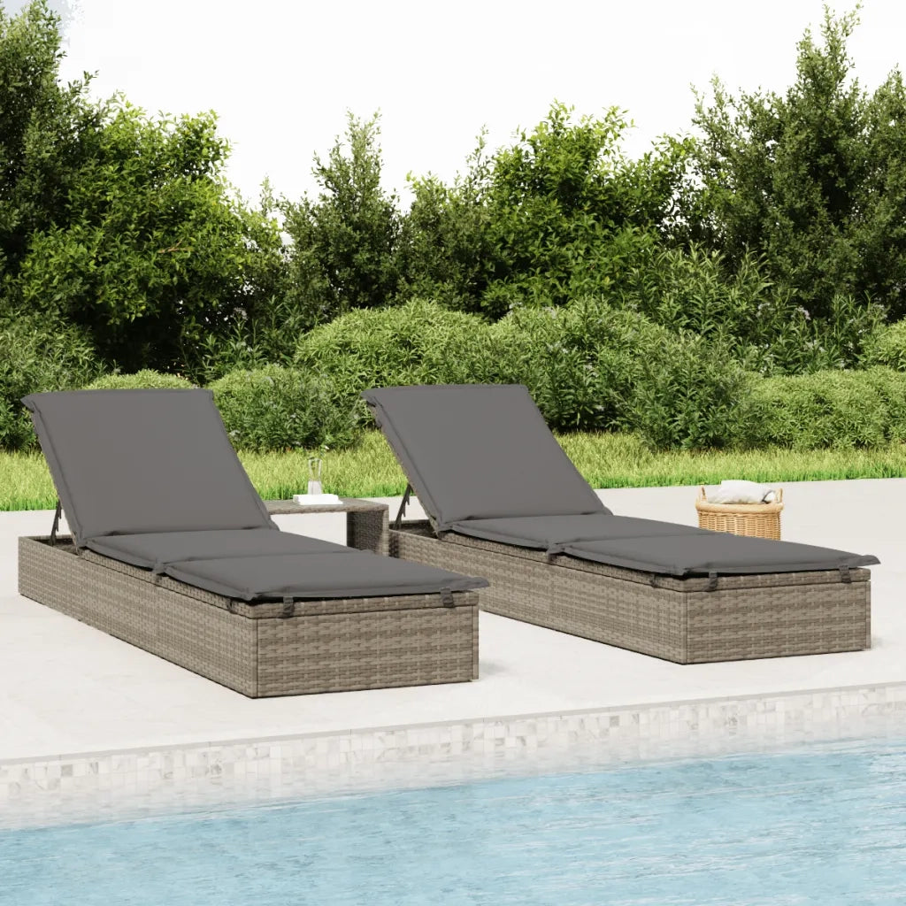 Lettino Prendisole | Sdraio da giardino | Lettino da sole 1 pz con Tavolino Grigio in Polyrattan
