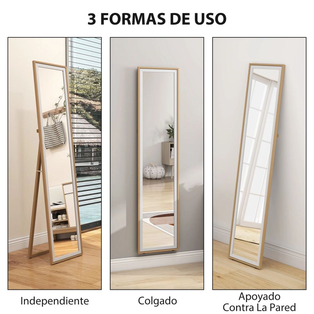 Specchio a Pieno Corpo con Cornice MDF ¨C Zephmum ¨C 37x4x157 cm Argento e Naturale