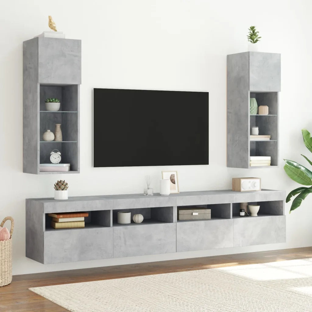 Mobili TV con Luci LED 2pz Grigio Cemento 30,5x30x90 cm 837008