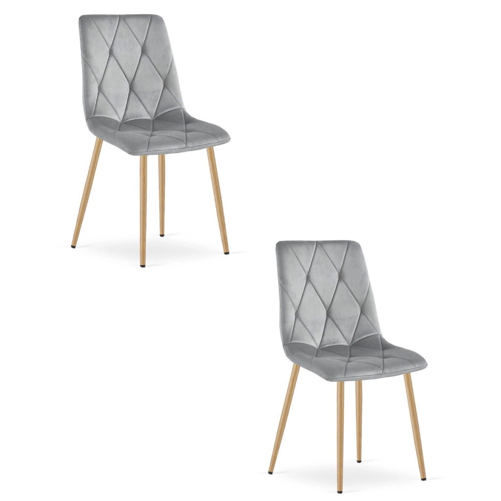Set di 2 sedie Libra in velluto grigio chiaro e metallo effetto legno