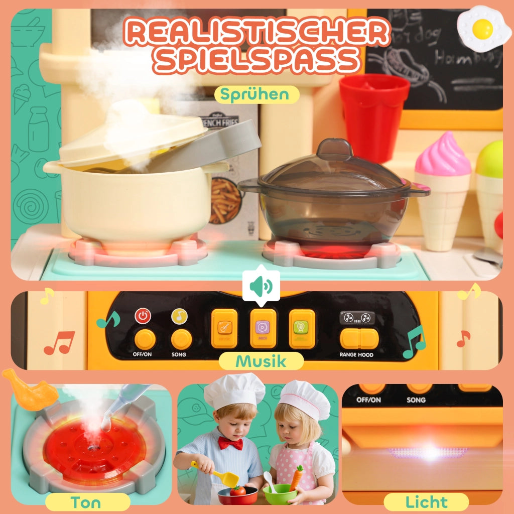 Cucina giocattolo per bambini con acqua corrente e accessori ¨C zephmum ¨C 85 pezzi, rubinetto elettrico, luci e suoni