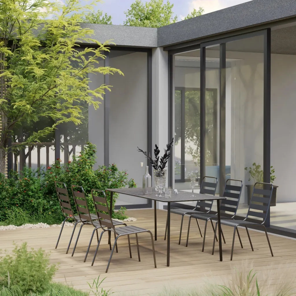 Set Mobili da Pranzo per Giardino 7 pz in Acciaio Grigio Scuro cod mxl 70894