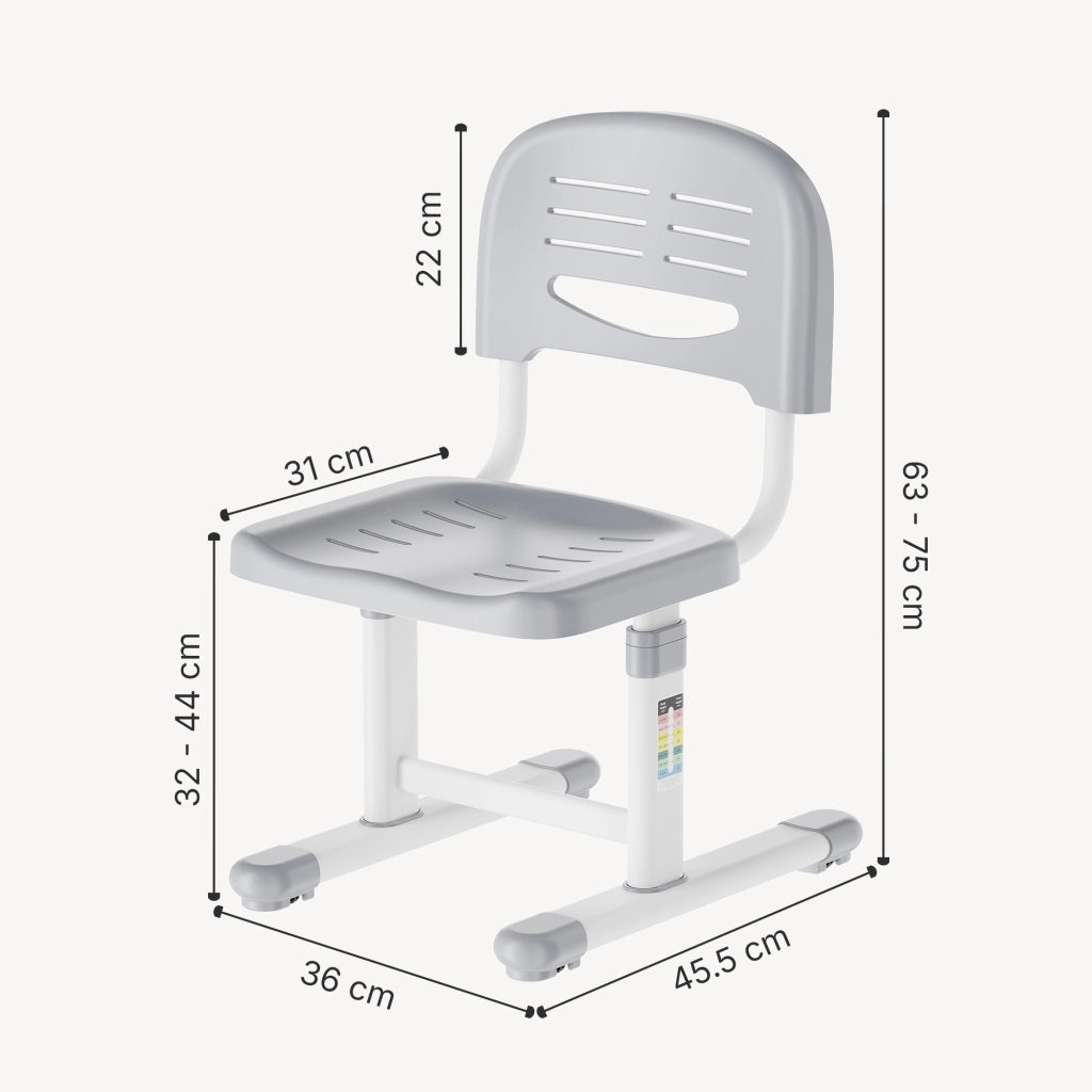 Sedia per Cameretta Sauda ad Altezza Regolabile 75 x 36 x 46 cm - Grigio Chiaro / Bianco [en.casa]