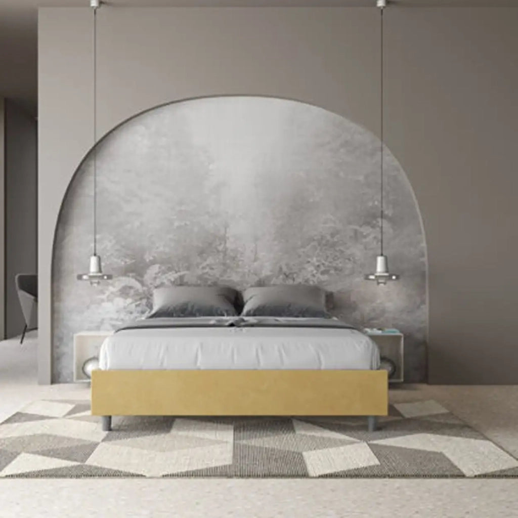 Letto matrimoniale contenitore imbottito 160x190 microfibra ocra Azelia
