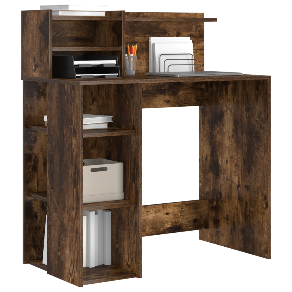 Scrivania con Storage in Rovere Affumicato 90x48x101.5 cm Legno Ingegnerizzato