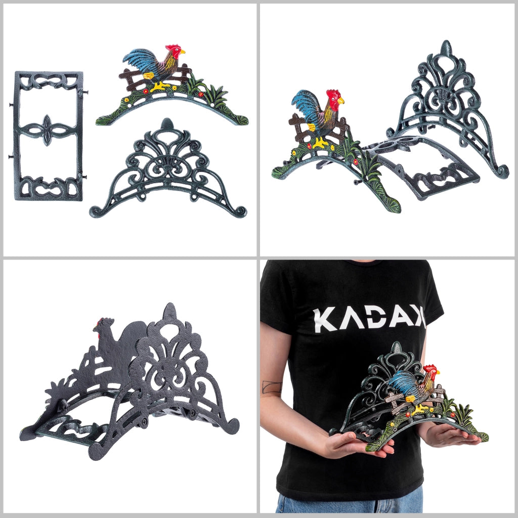 Supporto da parete per tubo da giardino KADAX, in ghisa, robusto, decorativo, con gallo