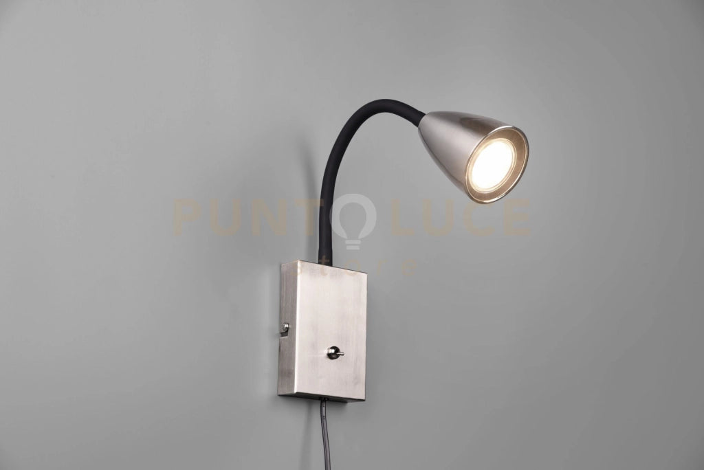 WANDA APPLIQUE FLESSIBILE CON INTERRUTTORE METALLO ACCIAIO E NERO H. 23,5CM 1 LUCE ATTACCO GU10