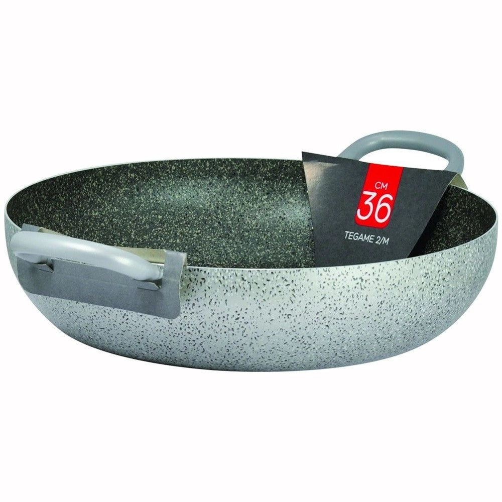 Trade Shop - Tegame In Alluminio Antiaderente Grigio Pietra Da 36-40 Cm Pentola Con 2 Manici A Tubo -