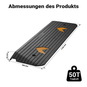 Rampa in gomma per marciapiede e soglia 1100 x 406 x 50 mm max 50 t con elementi riflettenti