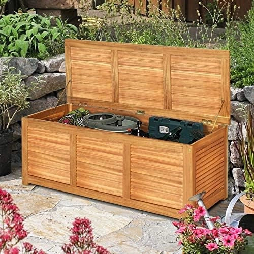 Cassapanca Baule Legno da Giardino, Cassapanca Contenitore con Coperchio, Multibox Utilizzabile all’Interno e all‘Esterno, Portata di 160 kg, 120x45x45 cm