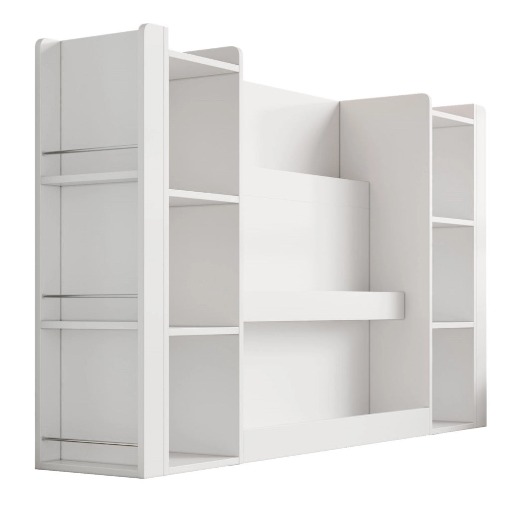 Libreria per bambini con contenitori, scaffale porta libri e giochi, mobile in MDF bianco 140 x 30 x 95 cm