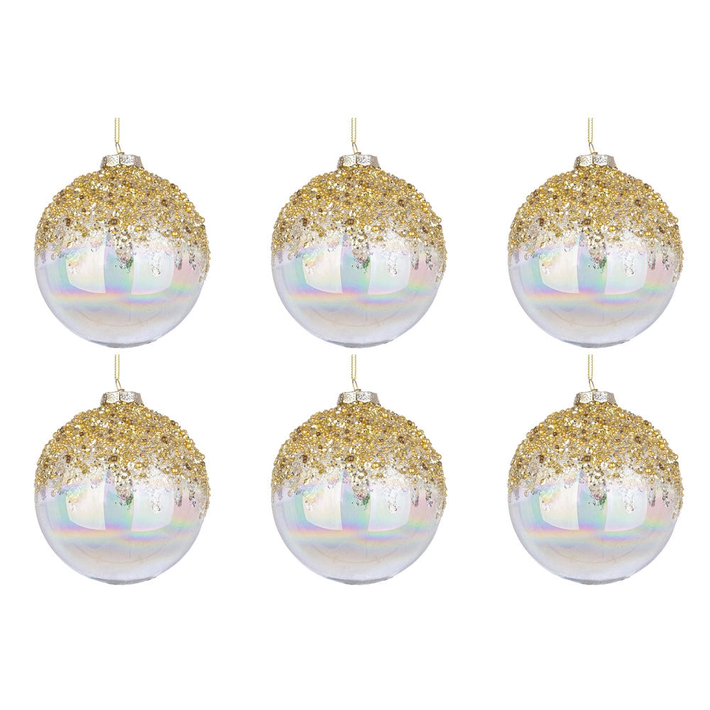 Palline di Natale in Vetro Iridescente e Brillantini Oro Alisia Diametro: 80 mm