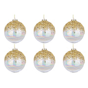 Palline di Natale in Vetro Iridescente e Brillantini Oro Alisia Diametro: 80 mm