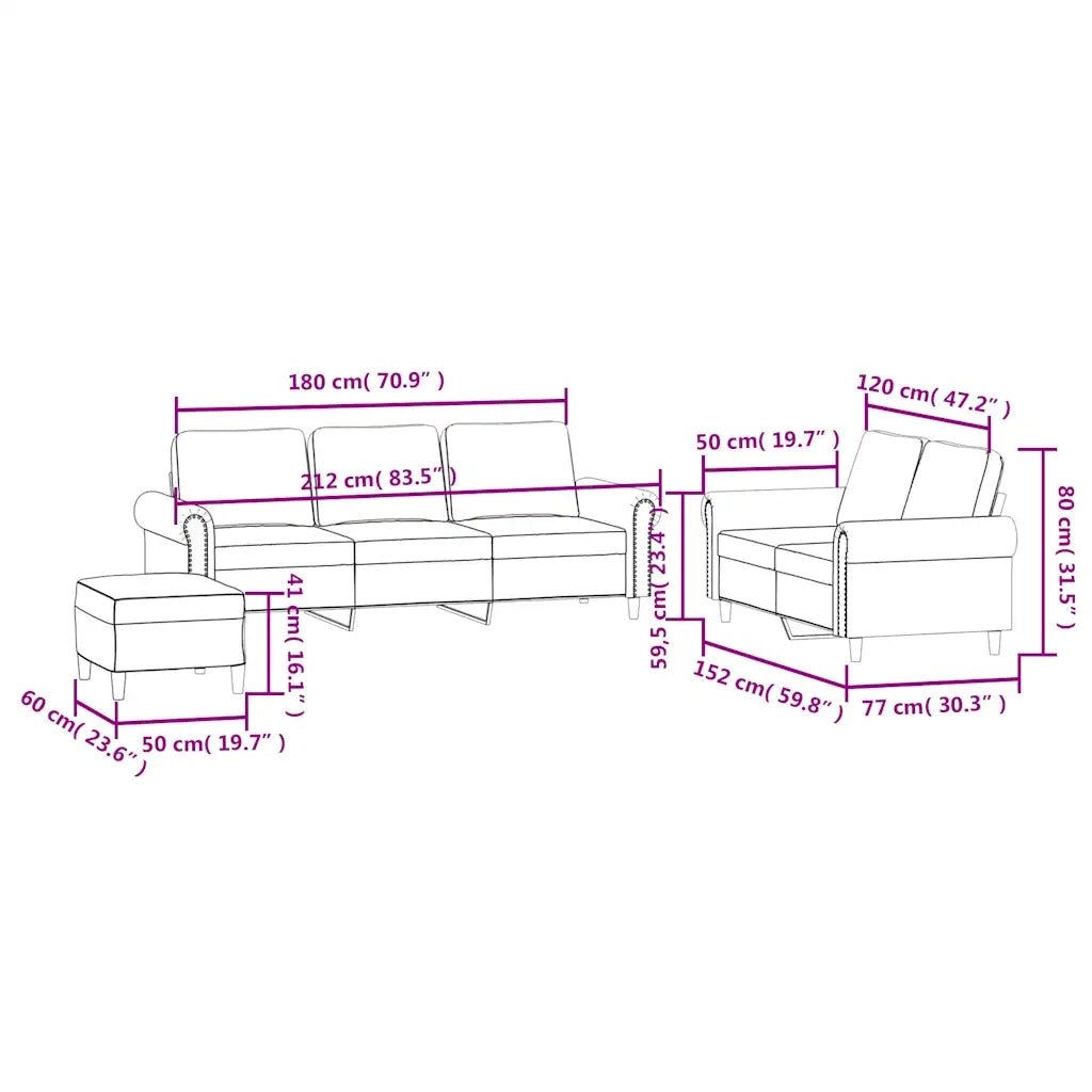 Set di Divani 3 pz con Cuscini Marrone in Velluto