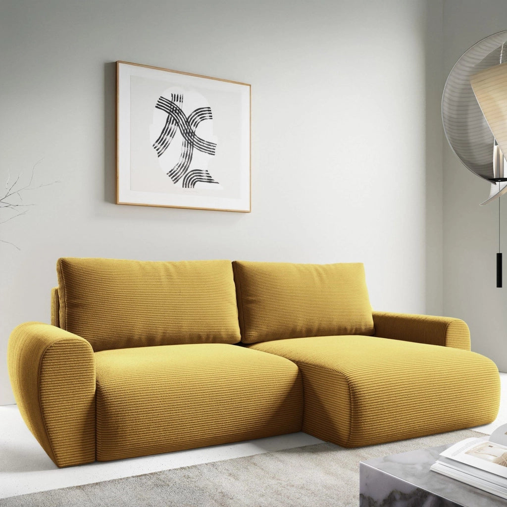 Paullo, Divano Letto con Penisola Contenitore, 253x153 cm Giallo