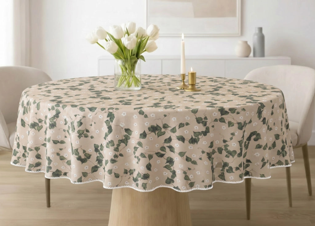 Tovaglia Salotto Cucina 100% Made In Italy Rotonda 180cm Diverse Fantasie - Rotonda 180 - Edera