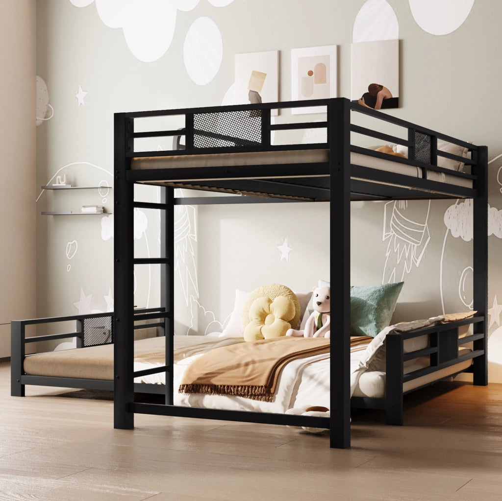 Letto a castello a L in metallo 90x200/140x200; nero