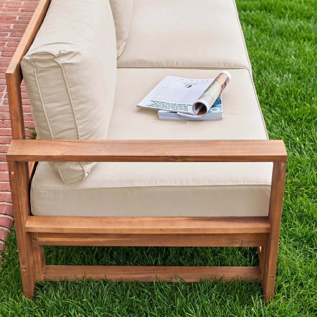 Salotto da giardino in legno, 5 posti, marrone naturale