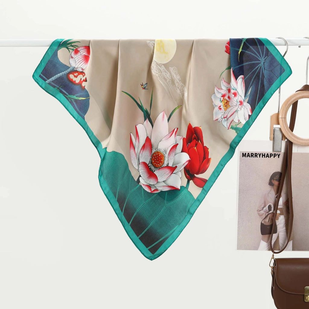 Sciarpa da donna in seta verde stampata, stile coreano, alla moda e versatile, sciarpa/fascia per il collo decorativa.