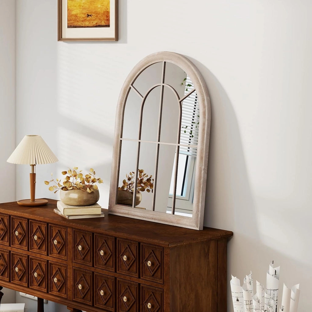 Specchio da Parete, Specchio a Finestra ad Arco con Cornice Metallica, Antideflagrante per Soggiorno Ingresso Corridoio, 88 x 69,5 cm (Stile 2)