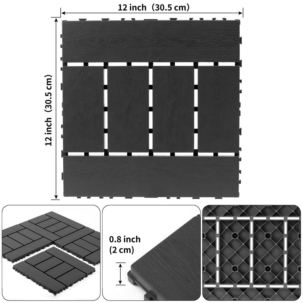 Piastrelle da Pavimento Interlocking per Esterni ¨C MINIMAL ¨C 44 pcs, Grigio Scuro, Balcone e Terrazza