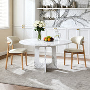 Tavolo da pranzo rotondo con 2 sedie in MDF effetto marmo bianco per soggiorno e sala da pranzo Ø 120 cm