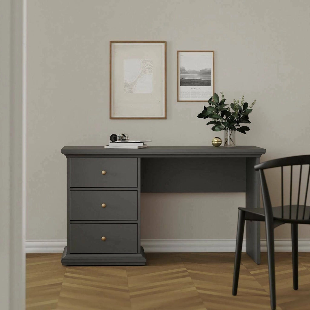 Scrivania Agia, Scrittoio multiuso, Tavolo per ufficio porta PC, Piano di lavoro, 130x62 h74 cm, Grigio