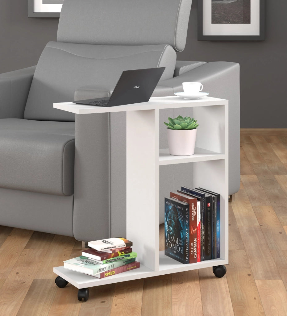 MOBILE TAVOLINO CON RUOTE PORTA PC COMODINO UFFIO CASA BIANCO OPACO 60x45x22cm TRASCO