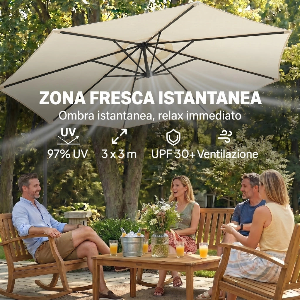 Ombrellone da Giardino 3x2.5 m con Manovella ¨C Zephmum ¨C Acciaio Poliestere Crema