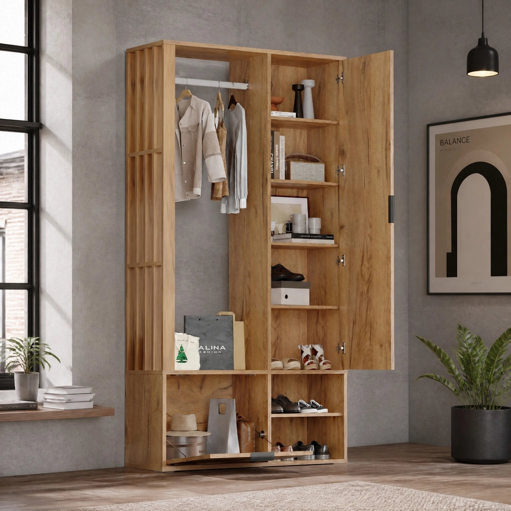 Mobile ingresso 6 in 1 con specchio e appendiabiti 100x33x190 cm