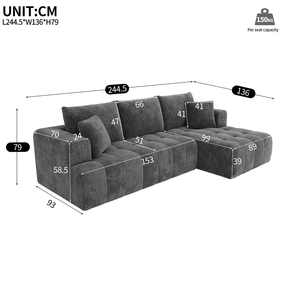 Divano Angolare Modulare ¨C Xylo ¨C Grigio, Tessuto Chenille, Design Basso