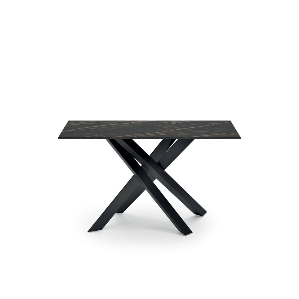 Consolle Xenia - Tavolo d'ingresso con top in ceramica su vetro effetto marmo nero portoro e struttura in metallo nero - 110cm