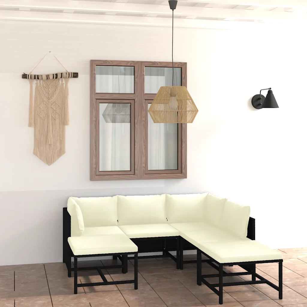 Set Divani da Giardino 7 pz | Set Salotto da Giardino con Cuscini in Polyrattan Nero