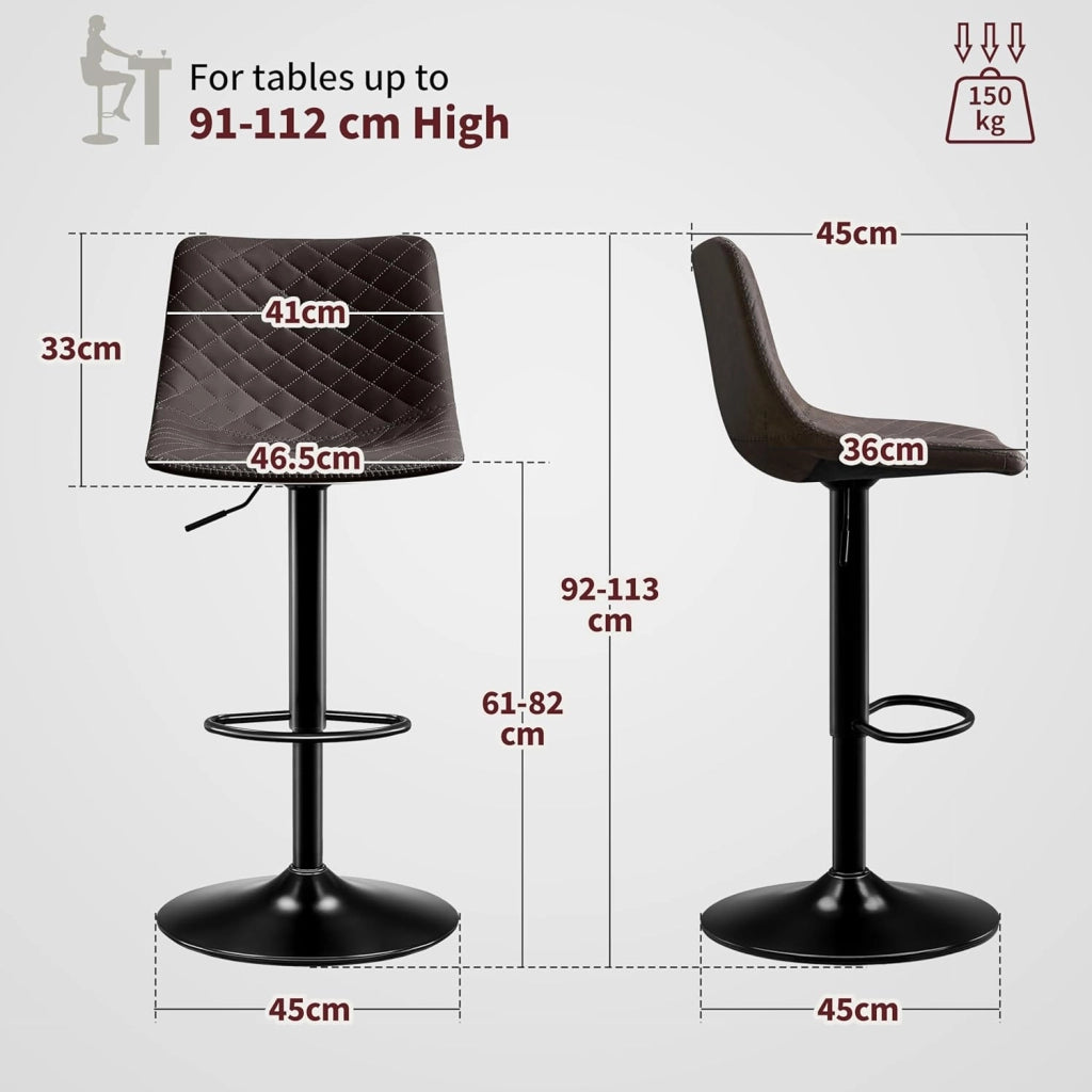 Set di 2 Sgabelli da Bar Pelle in Microfibra, Sgabello Cucina Girevole con Schienale, Sgabello Alto Regolabile con Poggiapiedi, Sgabello Bar Moderni per Isola ed Cucina-Marrone Scuro