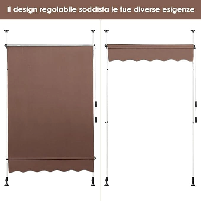 Tenda da Sole per Esterno, Tenda da Sole a Morsetto per Balcone con Struttura Telescopica e Tessuto Resistene ai Raggi Solari, Regolabile in Altezza e in Angolazione (150 cm,Marrone)