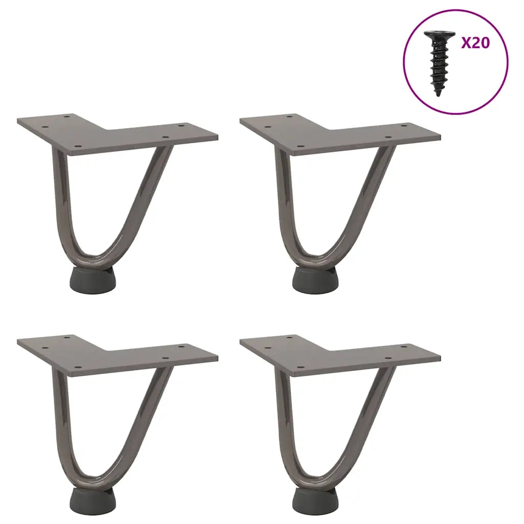 Gambe a forcina per tavolino 4 pz in acciaio naturale 10 cm in acciaio massiccio
