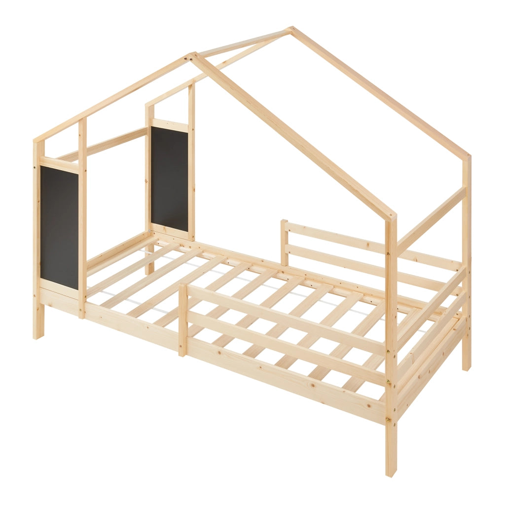 Letto a Casetta Lorenskog per Cameretta con Materasso 90 x 200 cm in Legno di Pino con Barriera Anticaduta - Naturale [en.casa]